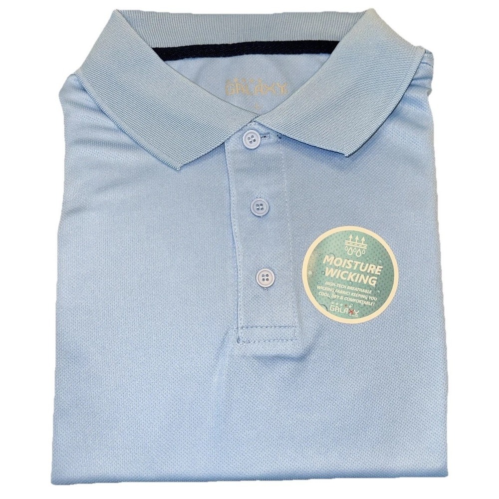 Galaxy~Large~Men's Dry Fit Moisture-Wicking Polo Shirt, Light Blue